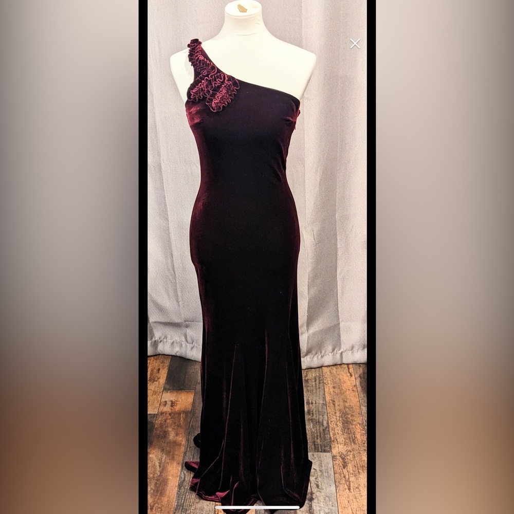 Burgundy/Maroon Velvet dress 1 shoulder formal gown